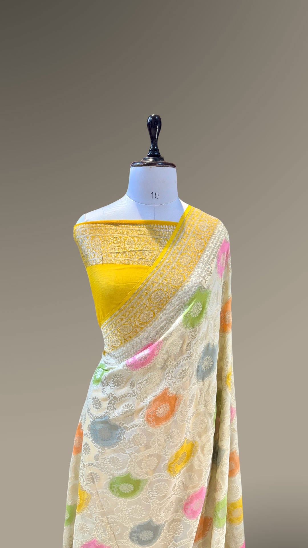 Off White 100% Pure Banarasi Khaddi Georgette RANGKAAT Saree