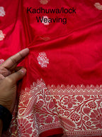 Prebook | Bridal Red 100% Pure Banaras Katan Silk Handloom Handwoven Pattu Saree