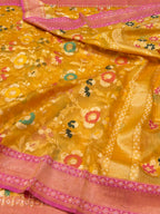 Sunflower Yellow 100% Pure Ektara Banarasi Kora Jamdani Saree
