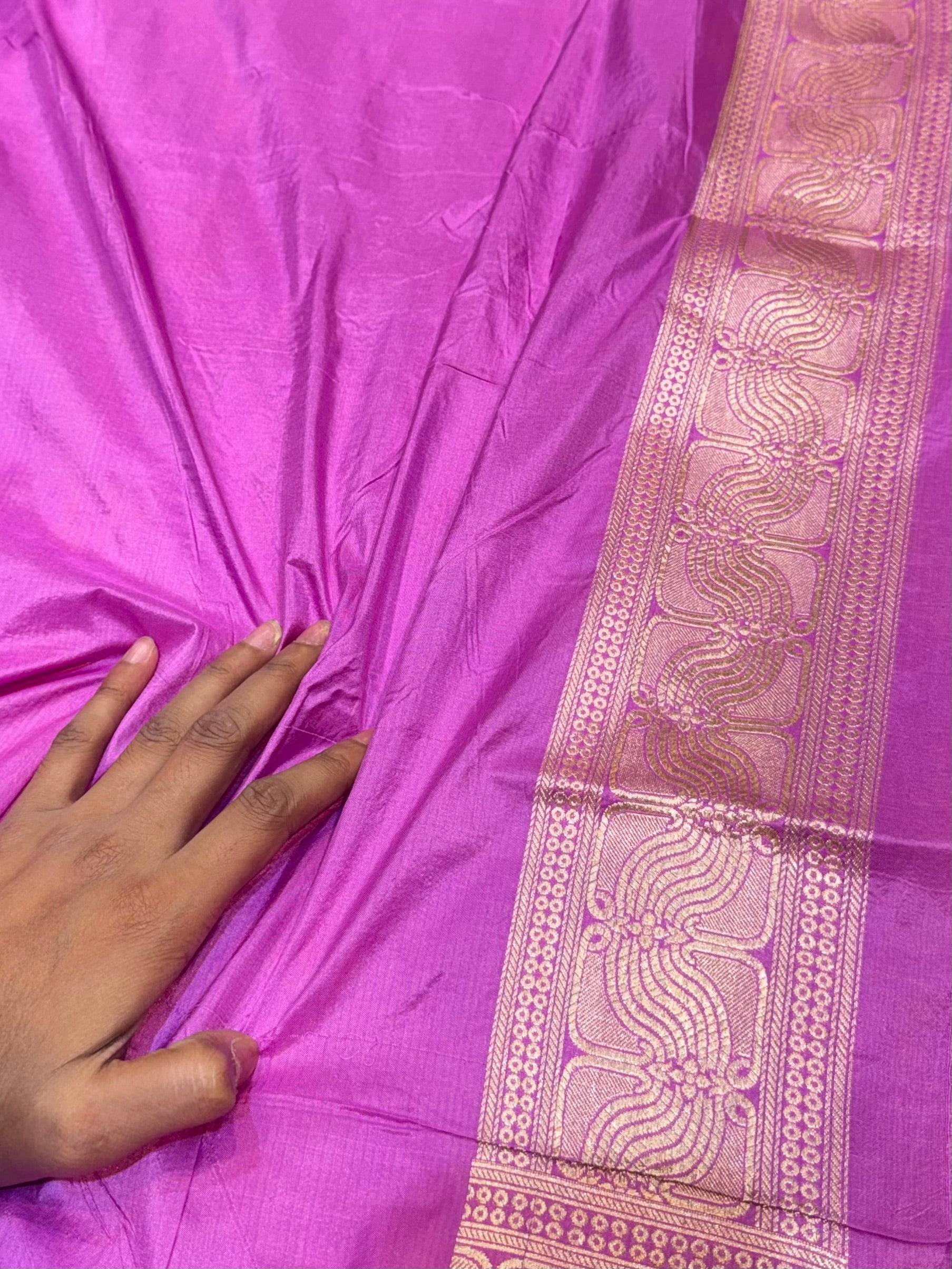 Fuscia Pink 100% Pure Banarasi Katan Silk Meenakari Saree