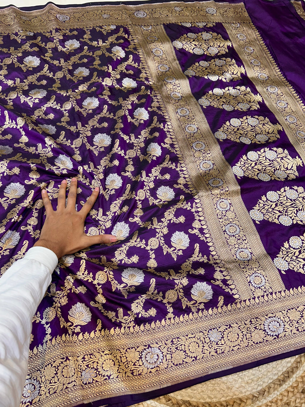 Purple 100% Pure Banarasi Katan Silk Meenakari Saree