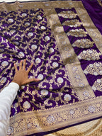 Purple 100% Pure Banarasi Katan Silk Meenakari Saree