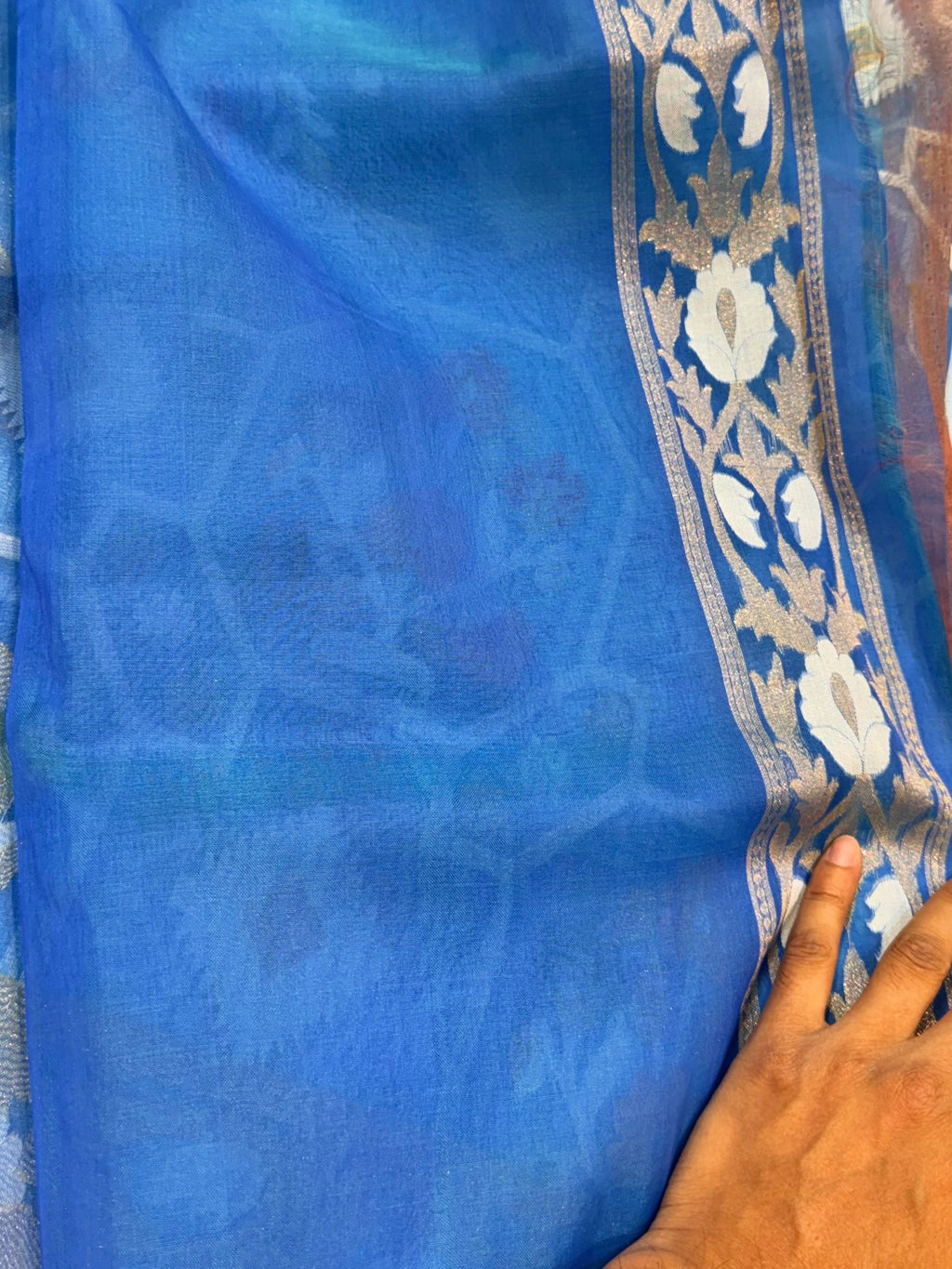 Blue 100% Pure Ektara Banarasi Kora Jamdani Saree