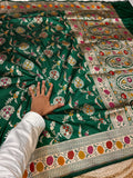 Bottle Green 100% Pure Banarasi Katan Silk Meenakari Saree