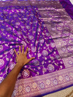Dual Shade Purple 100% Pure Banarasi Katan Silk Meenakari Saree