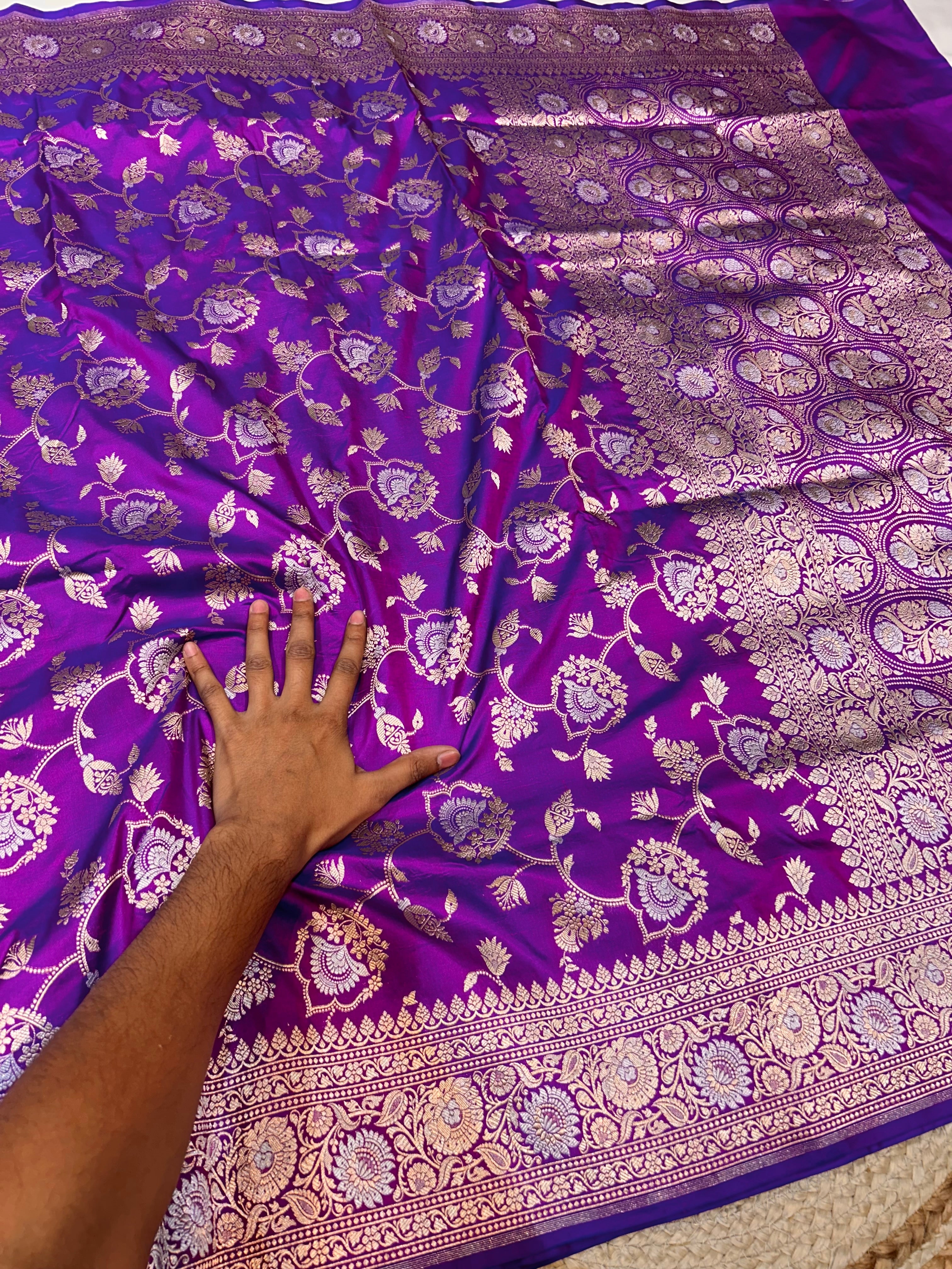 Dual Shade Purple 100% Pure Banarasi Katan Silk Meenakari Saree