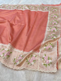 Peach Tissue Silk Partywear Banarasi Embroidery Tissue Border Lightweight Sarees