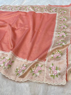 Peach Tissue Silk Partywear Banarasi Embroidery Tissue Border Lightweight Sarees