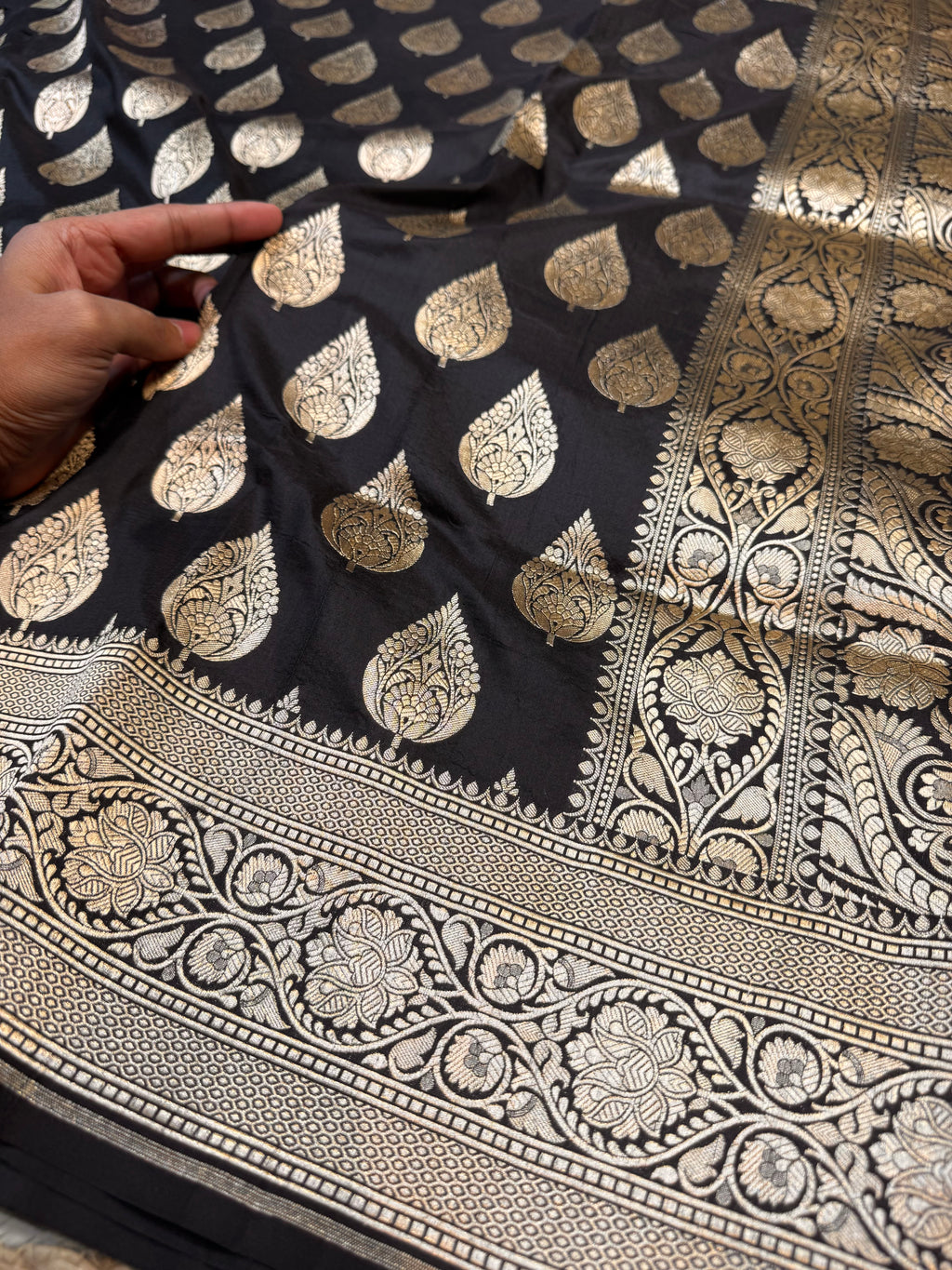 Black 100% Pure Banarasi Katan Silk Saree
