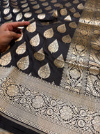 Black 100% Pure Banarasi Katan Silk Saree