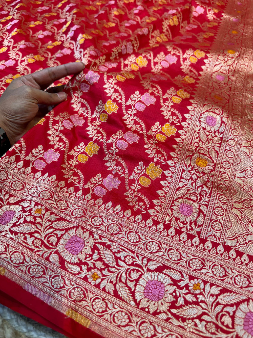 Red 100% Pure Banarasi Katan Silk Meenakari Saree