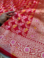 Red 100% Pure Banarasi Katan Silk Meenakari Saree