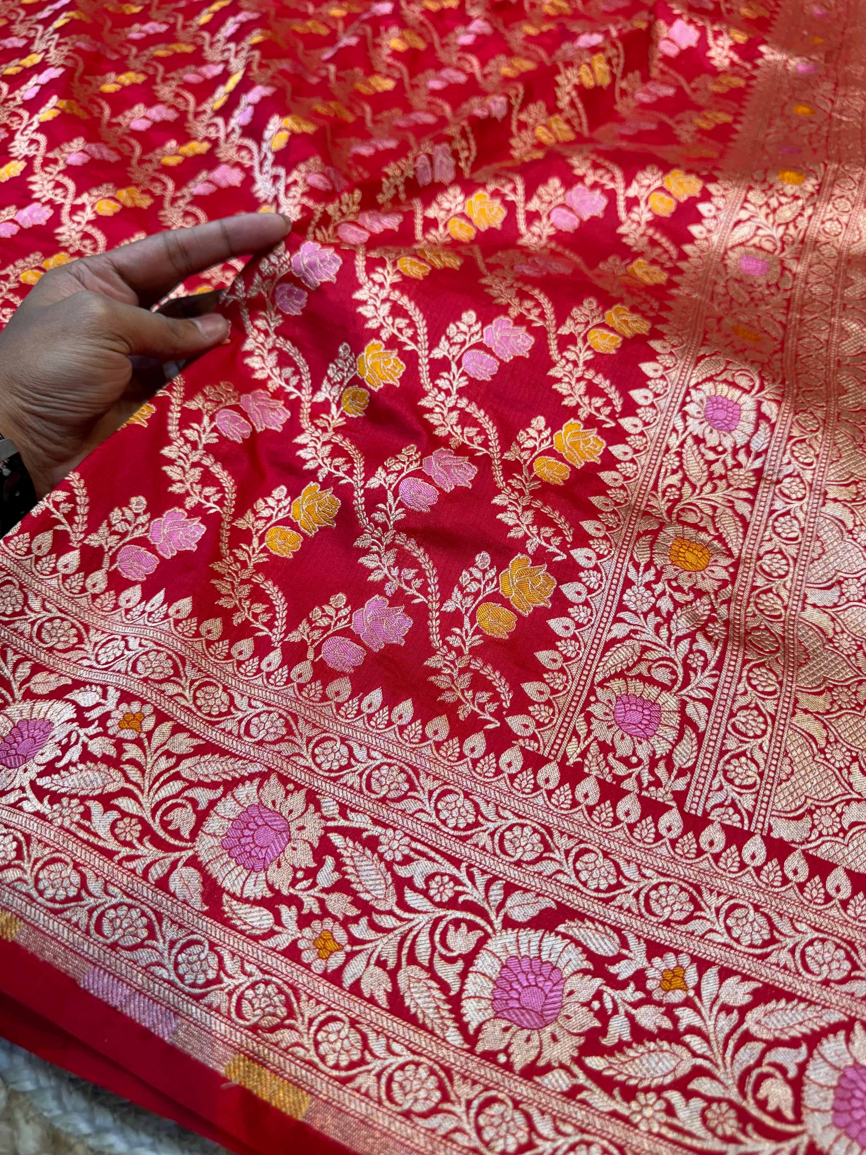 Red 100% Pure Banarasi Katan Silk Meenakari Saree