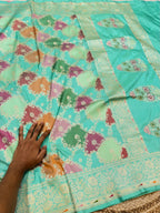 Pastel Sea Green 100% Exclusive Pure Banaras Katan Silk Rangkaat Saree