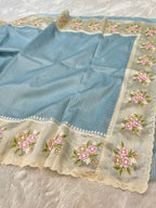 Powder Blue Tissue Silk Partywear Banarasi Embroidery Tissue Border Lightweight Sarees