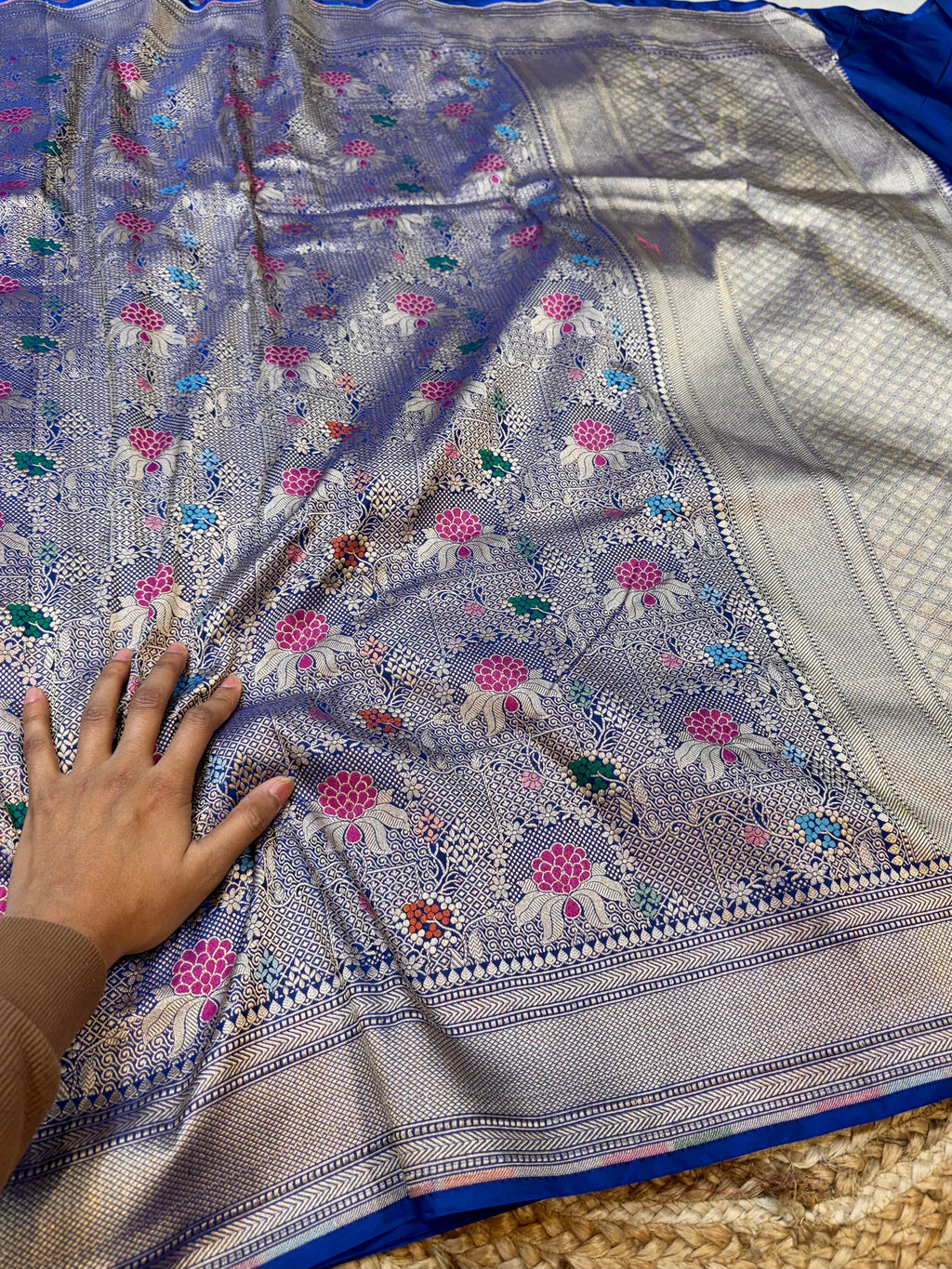 Royal Blue 100% Pure Banarasi Katan Silk Meenakari Brocade Saree