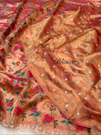 Diamond Red 100% Pure Handloom Double Tissue Petit work Partywear Banarasi Sarees