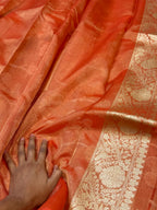 Diamond Orange 100% Pure Tissue Silk Banarasi Partywear Saree