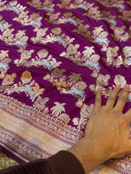 Wine 100% Pure Banarasi Katan Silk Meenakari Saree