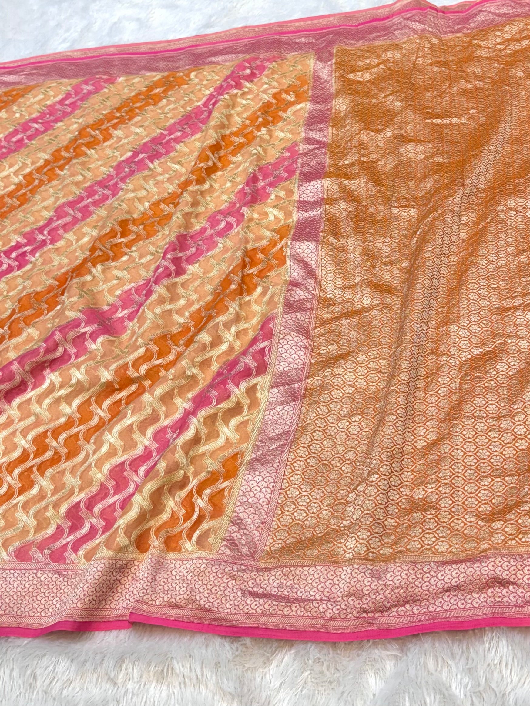 Peach 100% Pure Banarasi Khaddi Georgette RANGKAAT Saree