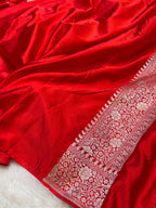 Red Banarasi Soft Mashru Silk Partywear Saree