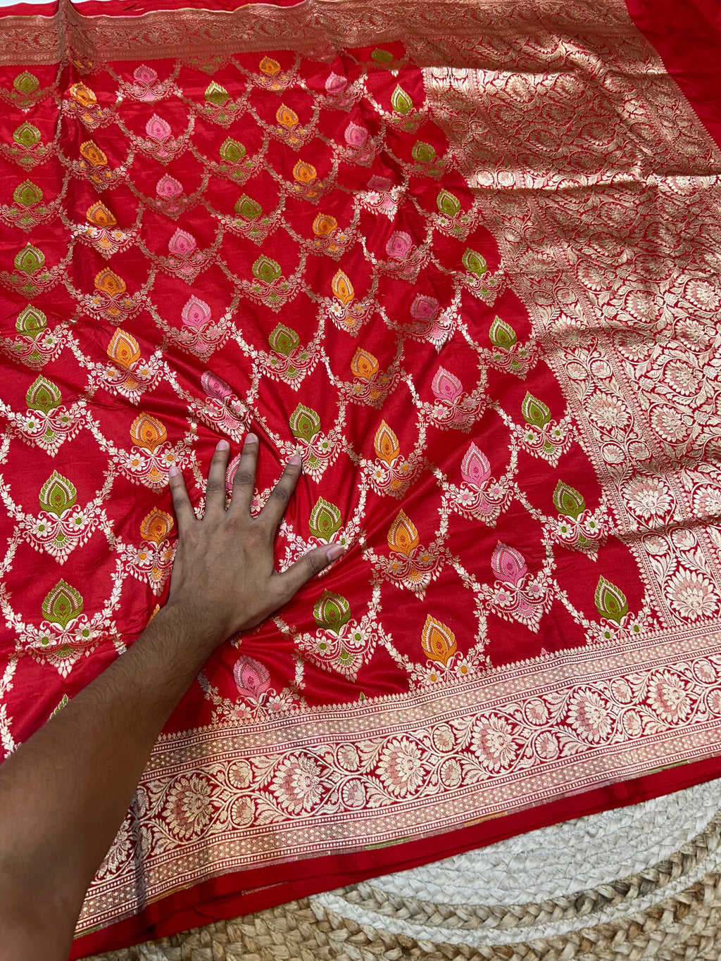 Red 100% Pure Banarasi Katan Silk Meenakari Saree