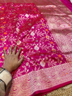 Rani Pink 100% Pure Banarasi Katan Silk Meenakari Saree