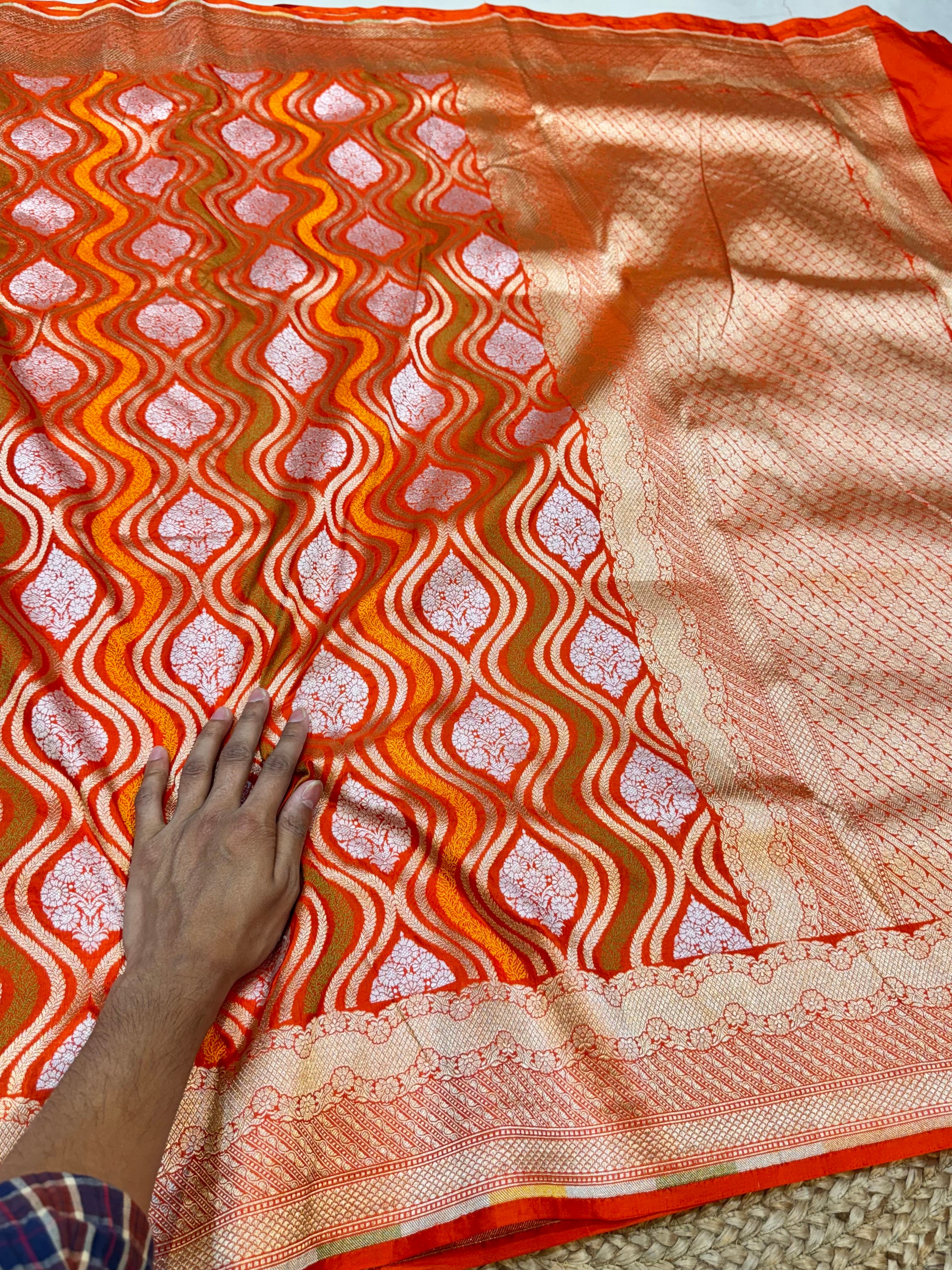 Prebook | Fanta Orange 100% Pure Banarasi Katan Silk Tilfi Meenakari Saree