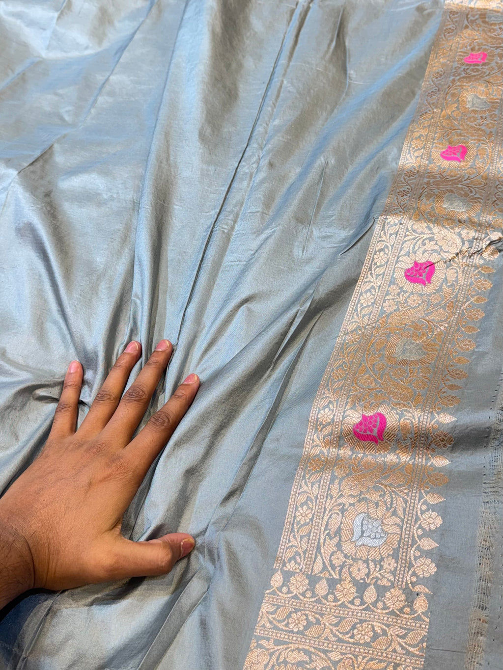 Powder Blue 100% Pure Banarasi Katan Silk Meenakari Saree