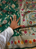 Bottle Green 100% Pure Banarasi Katan Silk Meenakari Saree