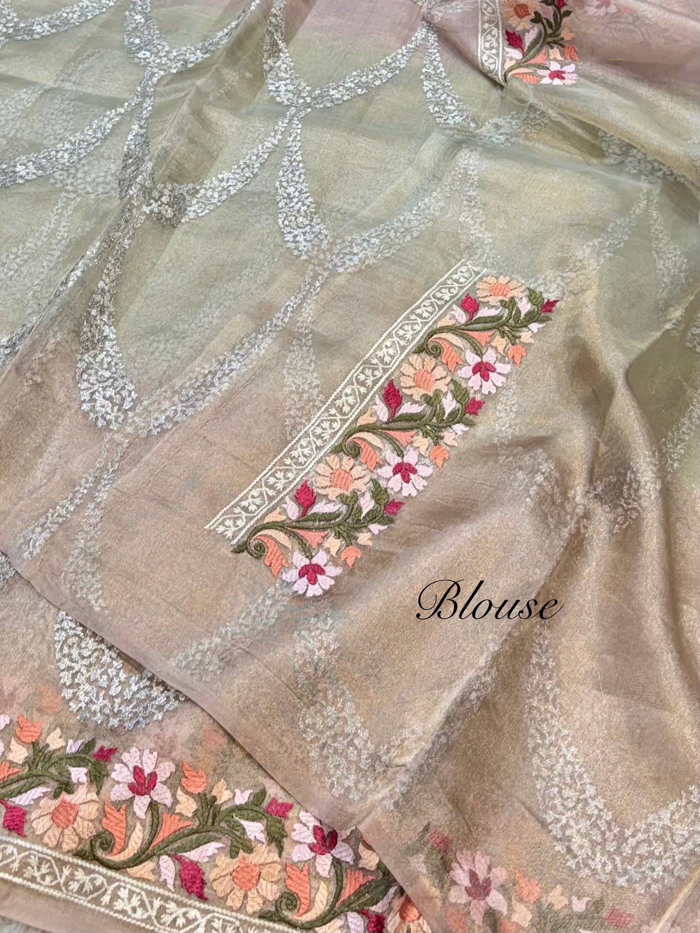 Watery Multicolour 100% Pure Handloom Tissue Silk Partywear Banarasi Embroidery Lightweight Saree