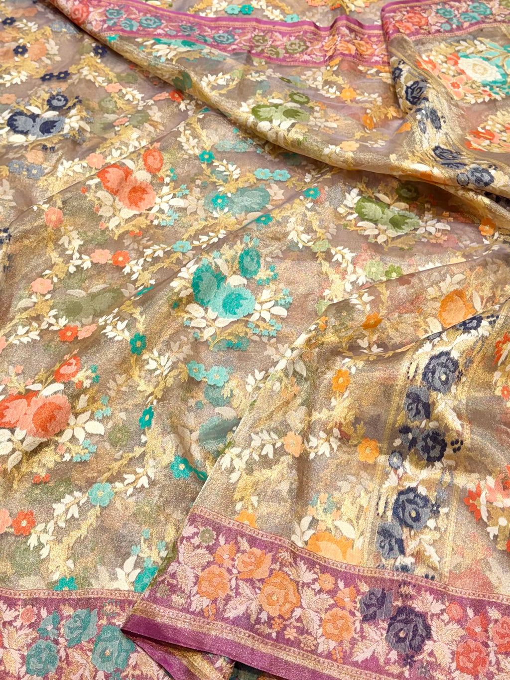 Diamond Golden Pure Ektara Banarasi Tissue Jamdani Saree