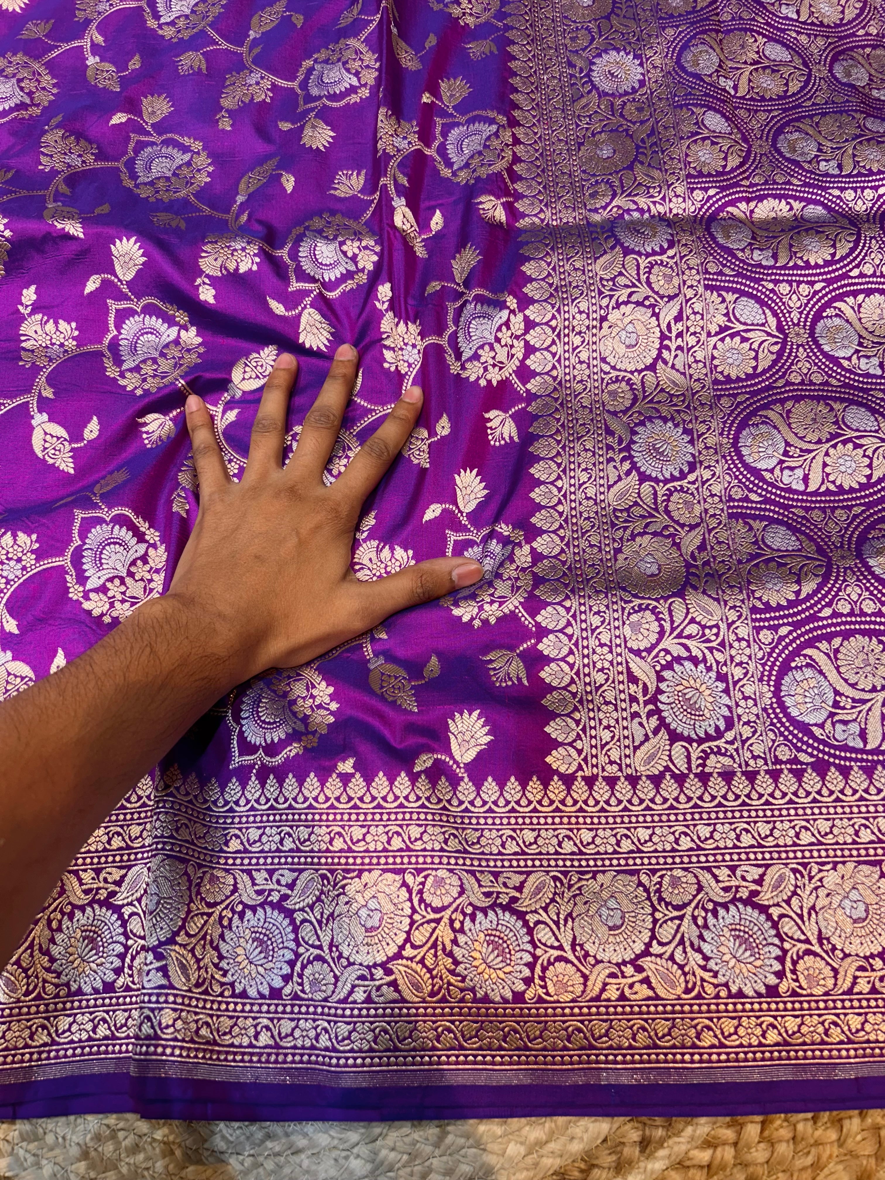 Dual Shade Purple 100% Pure Banarasi Katan Silk Meenakari Saree