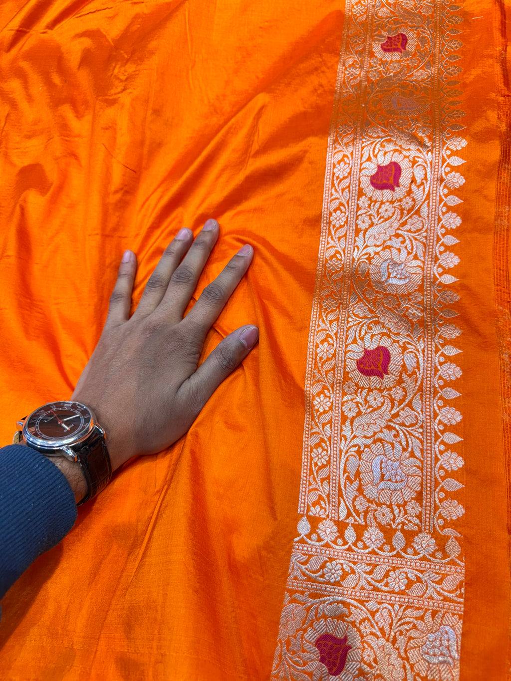 Prebook | Fanta Orange 100% Pure Banarasi Katan Silk Meenakari Saree