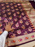 Prebook | Wine Purple 100% Pure Banarasi Katan Silk Meenakari Saree