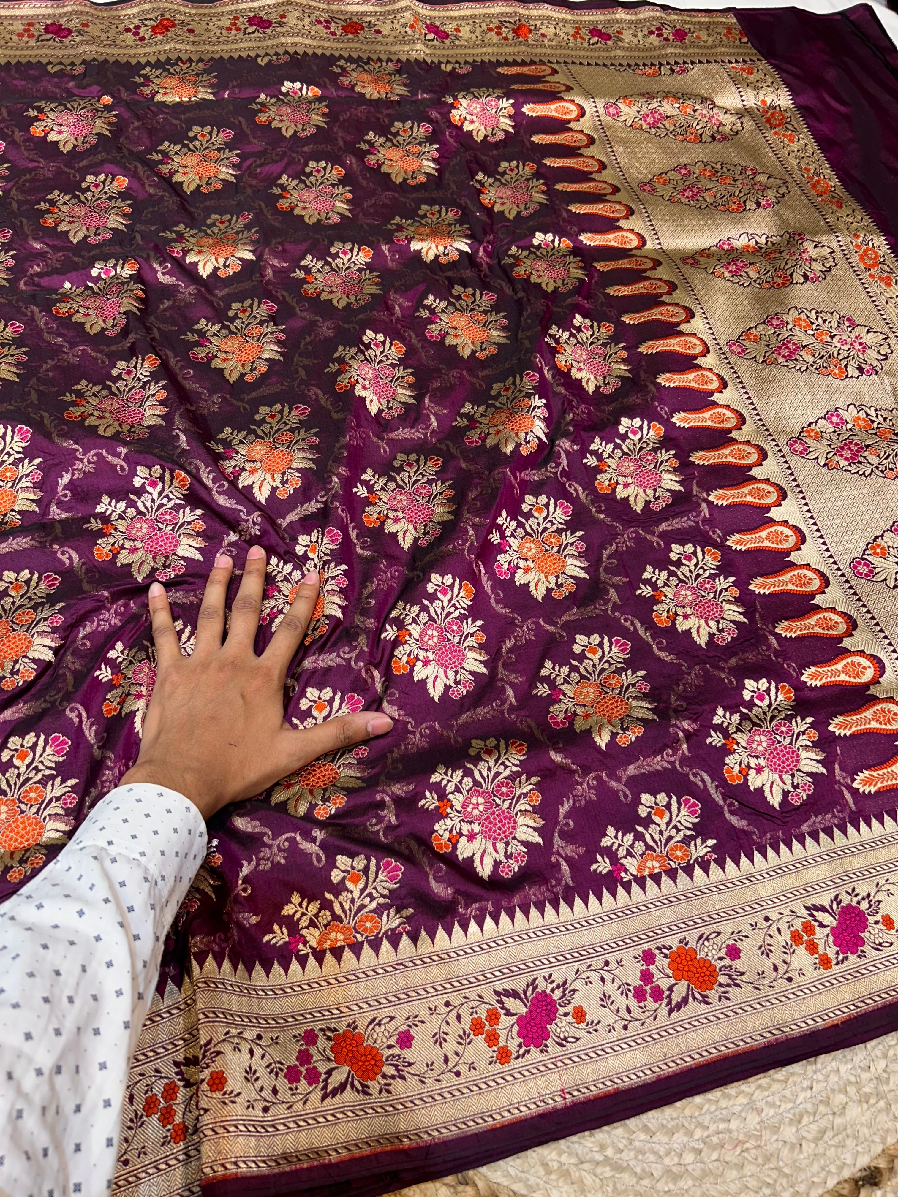 Prebook | Wine Purple 100% Pure Banarasi Katan Silk Meenakari Saree
