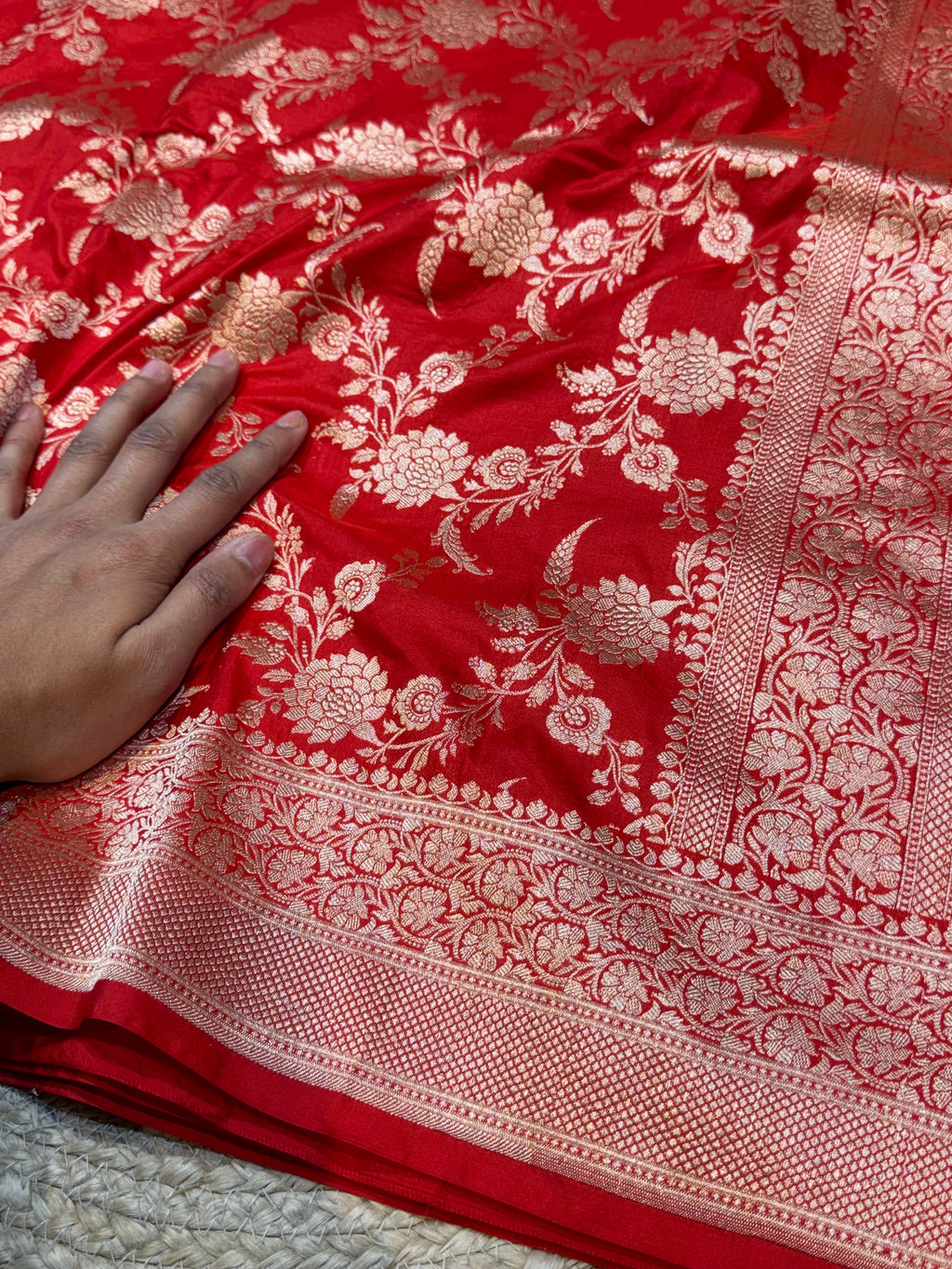 Red 100% Pure Katan Silk Saree