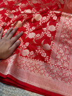Red 100% Pure Katan Silk Saree