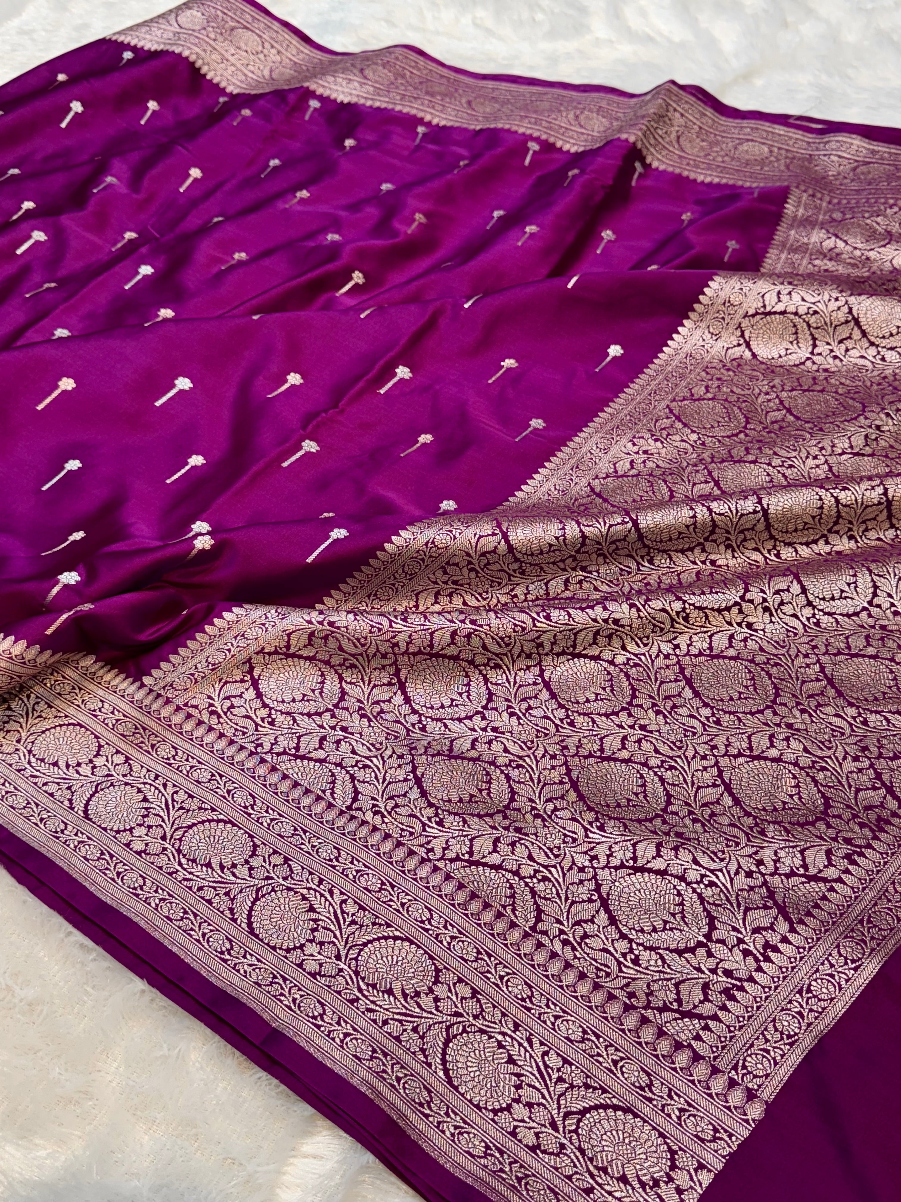 Purple Banarasi Soft Meenakari Mashru Silk Partywear Saree