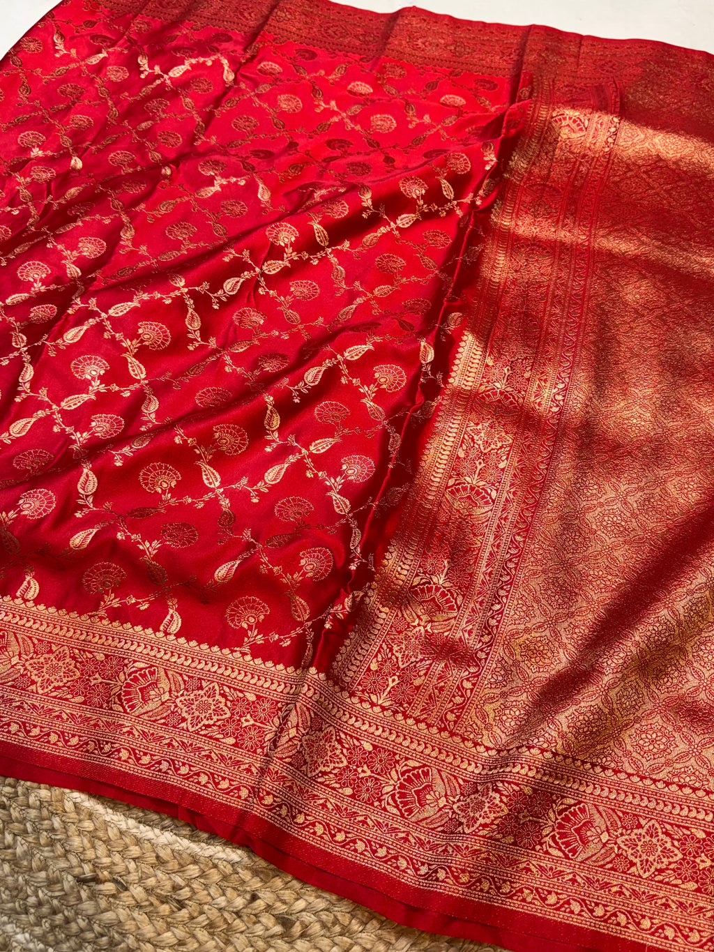 Red Banarasi Soft Mashru Silk Partywear Saree