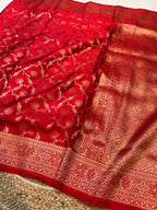 Red Banarasi Soft Mashru Silk Partywear Saree