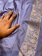 Prebook | Lilac Grey 100% Pure Banarasi Katan Silk Saree