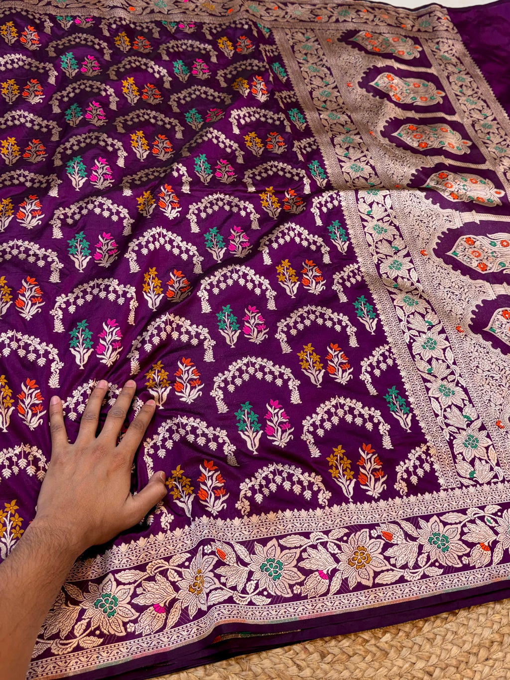 Wine Purple 100% Pure Banarasi Katan Silk Meenakari Saree