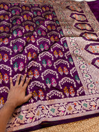 Wine Purple 100% Pure Banarasi Katan Silk Meenakari Saree