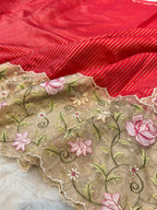 Red Tissue Silk Partywear Banarasi Embroidery Tissue Border Lightweight Sarees