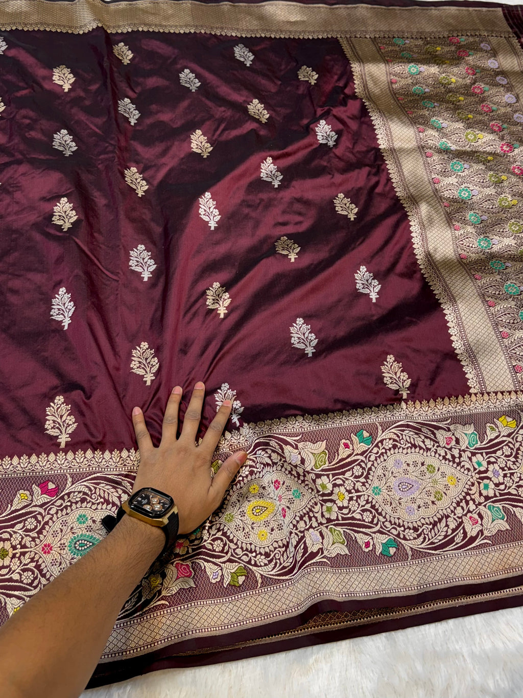 Coffee Brown 100% Pure Banaras Katan Silk Handloom Handwoven Pattu Saree