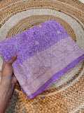 Lavender 100% Pure Khaddi Georgette Silver Zari ChikanKari Handloom Saree
