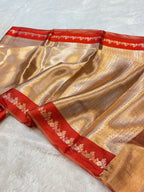 Red 100% Pure Banarasi Molten Tissue Silk Brocade Saree