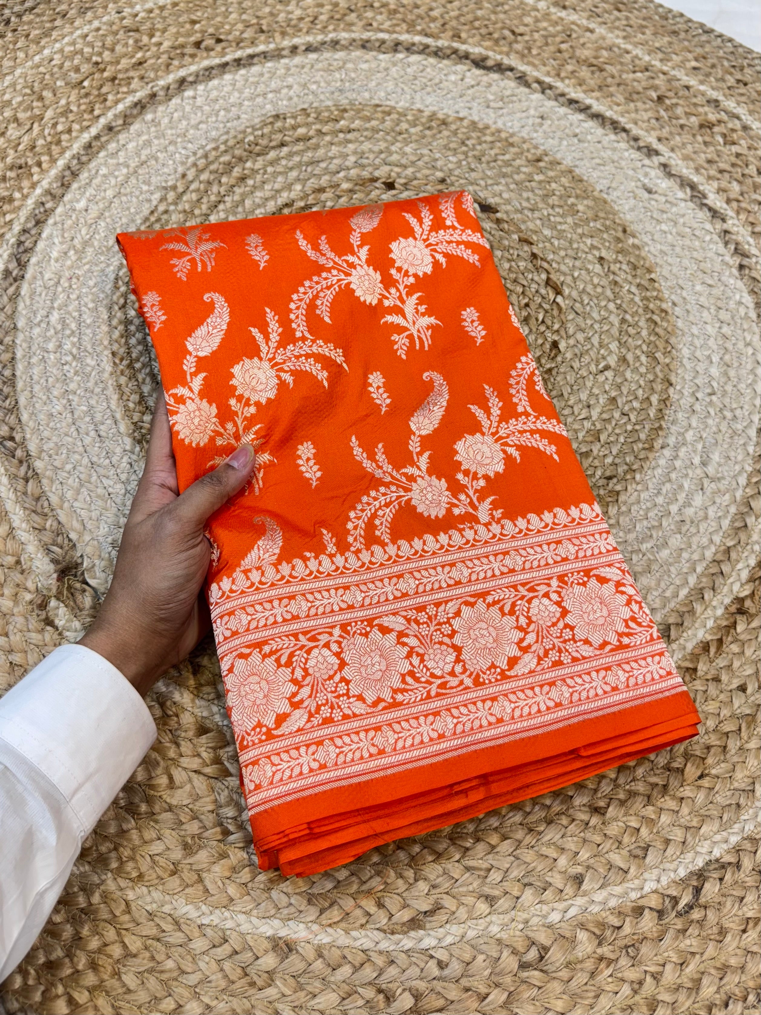 Fanta Orange 100% Pure Banarasi Katan Silk Saree