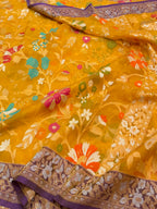 Prebook | Sunflower Yellow Pure Handloom Banarasi Ektara Kora Jamdani Saree
